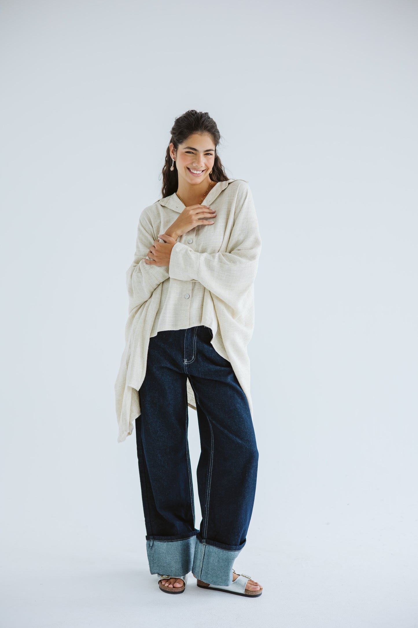 Giving Joy Linen Cape in Beige