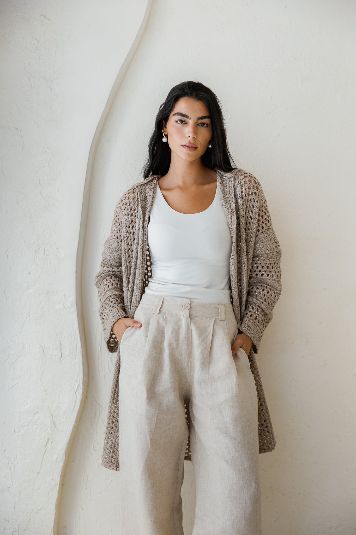 Golden Hour Crochet Cardigan - Taupe