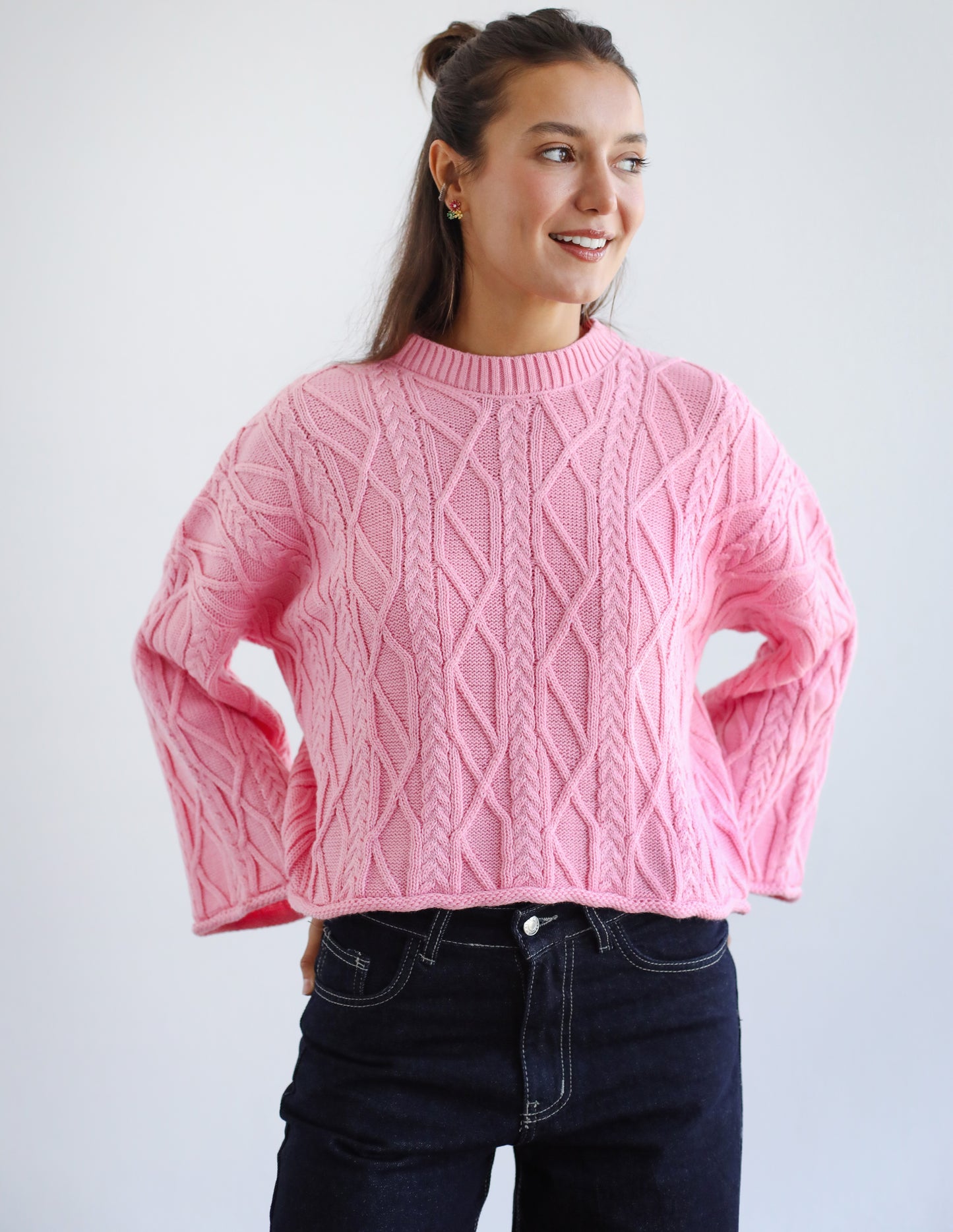 Heartwarming Cable Sweater in Pink
