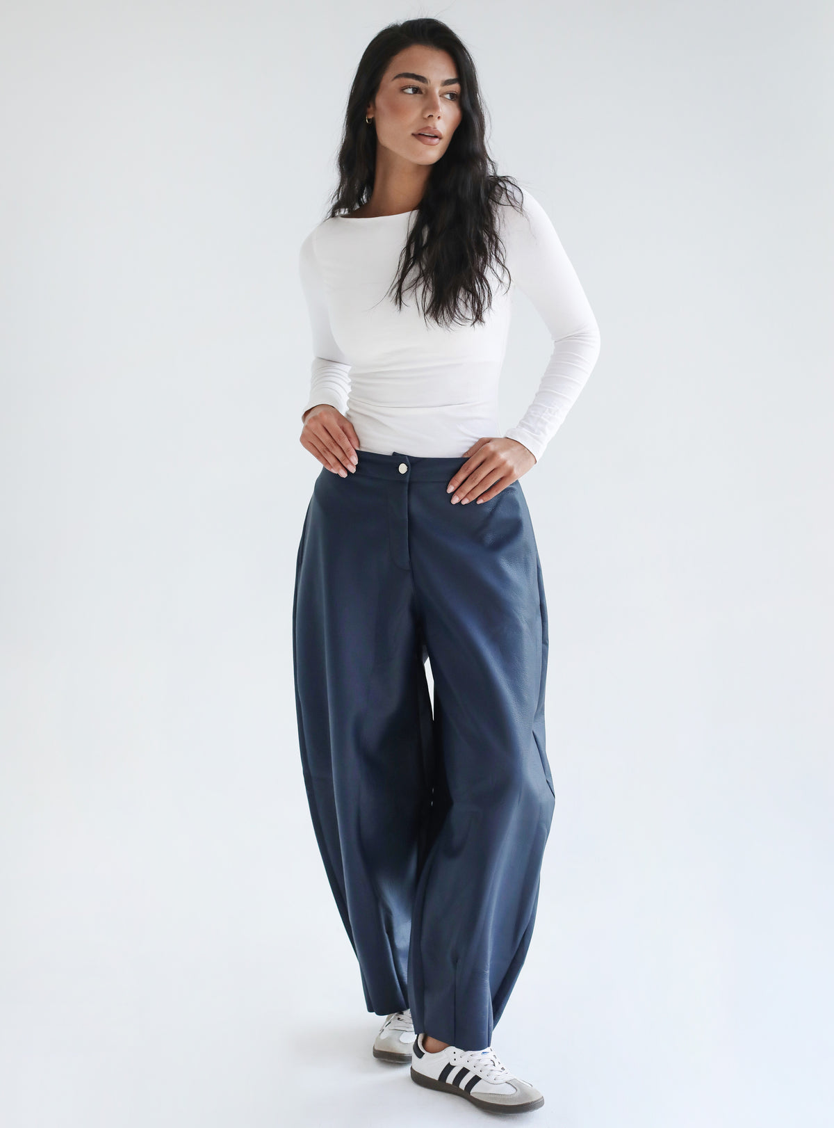Essential Balloon Leather Pants - Navy