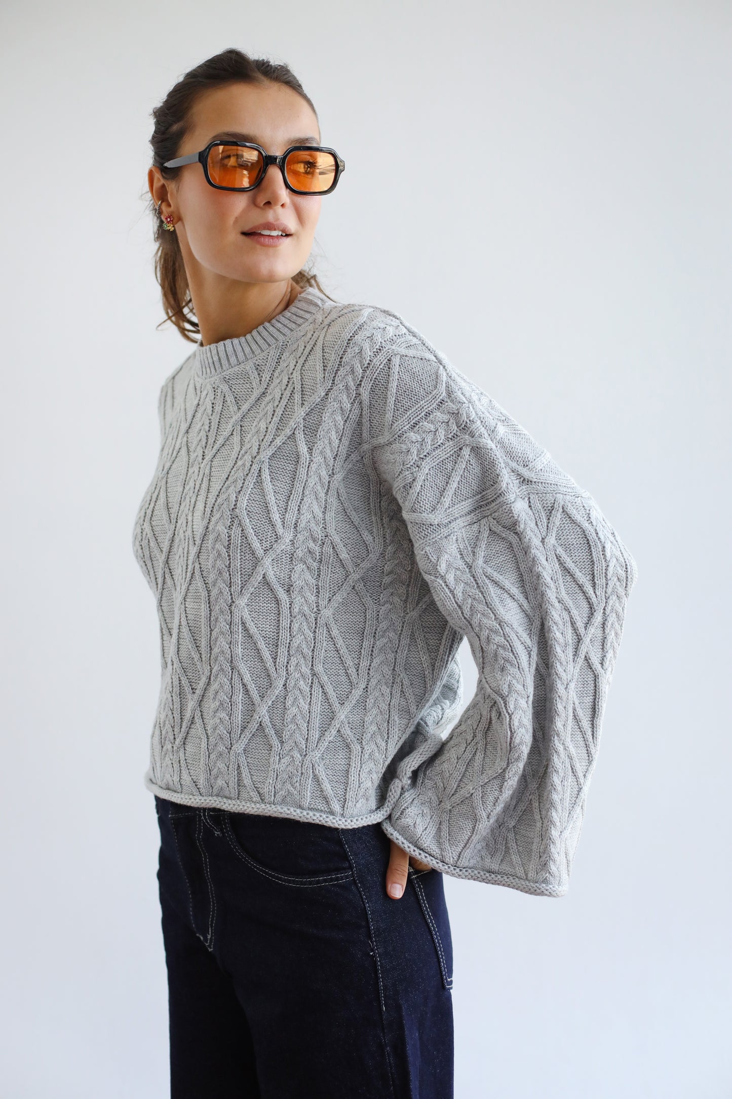 Heartwarming Cable Sweater in Grey