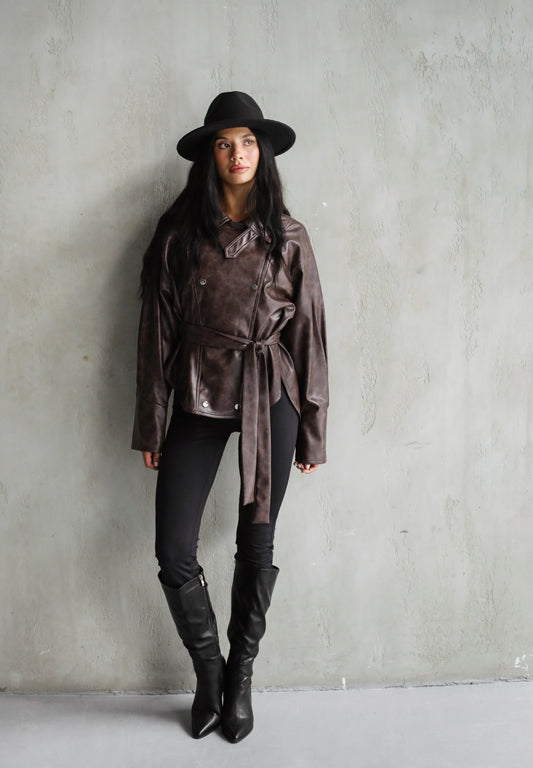 Not Your Basic Leather Jacket - Brown