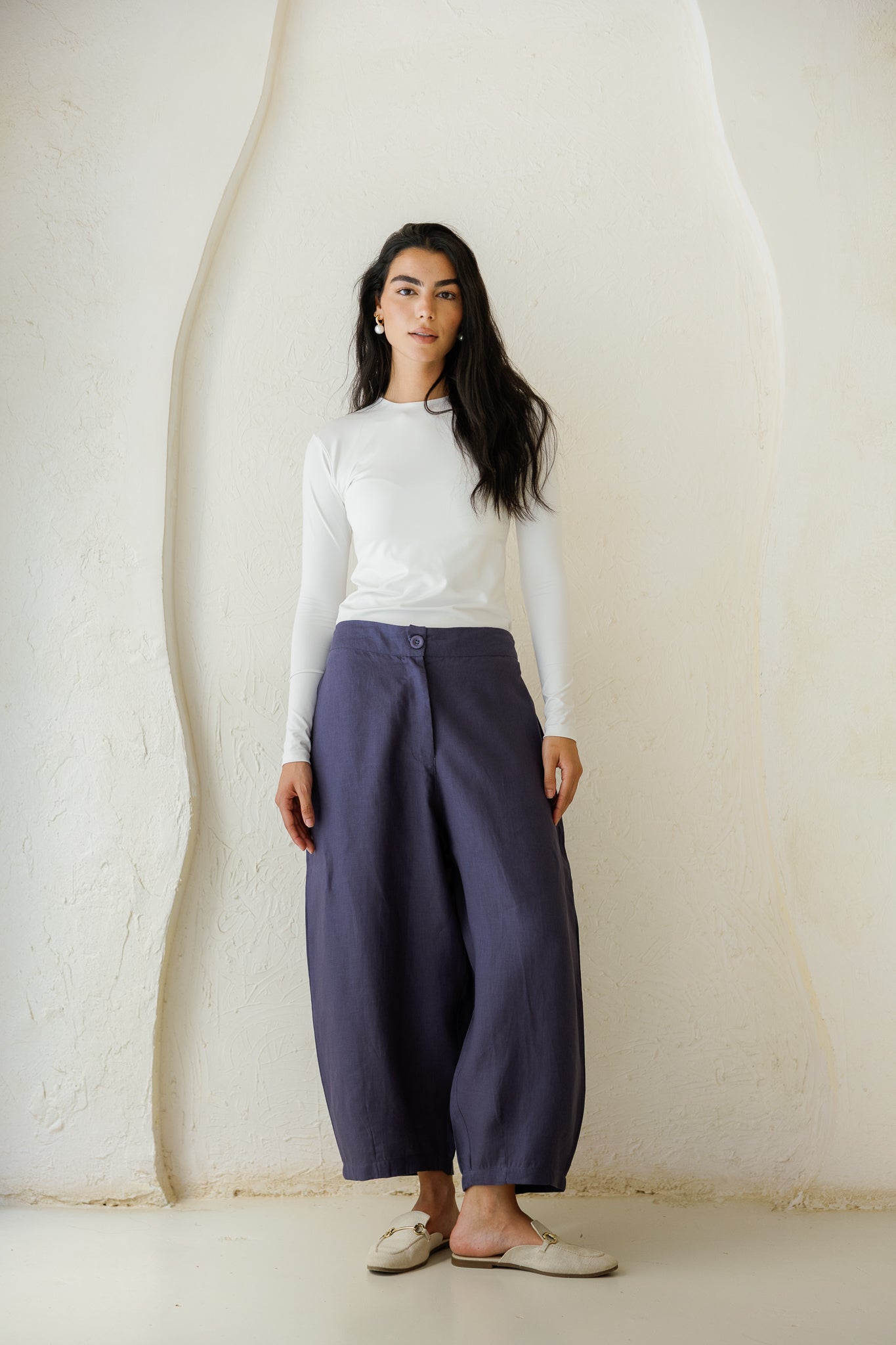 Essential Balloon Linen Pants - Navy