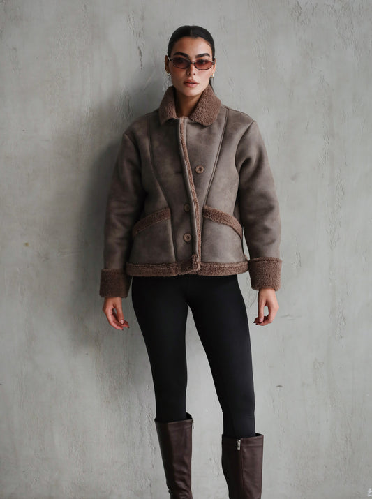 Feeling Cozy Shearling Jacket - Brown