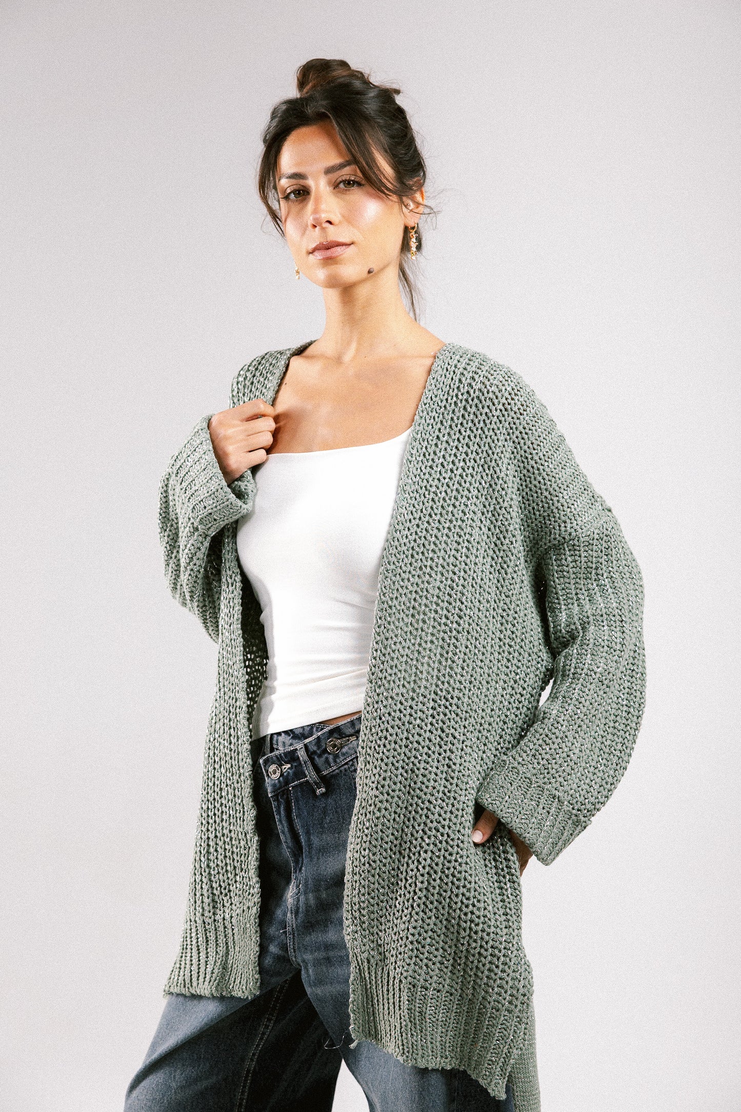 Crystal Skies Crochet Cardigan - Olive