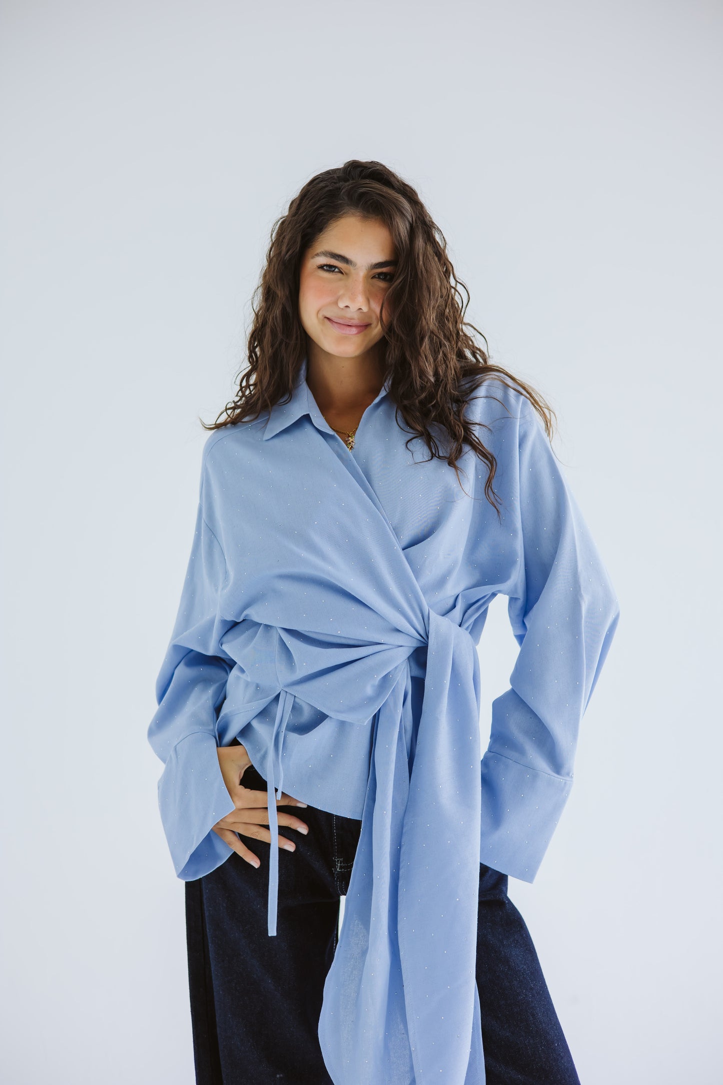 Studded Wrapped In A Dream Top - Cloud Blue