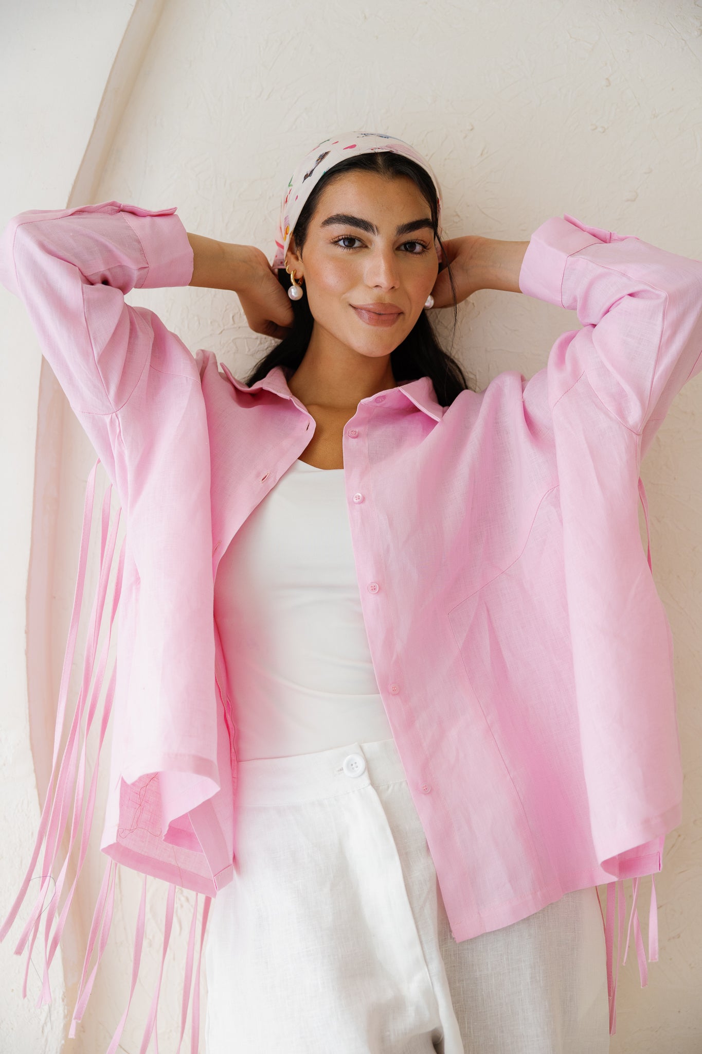 Summer Smiles Linen Top - Powder Pink