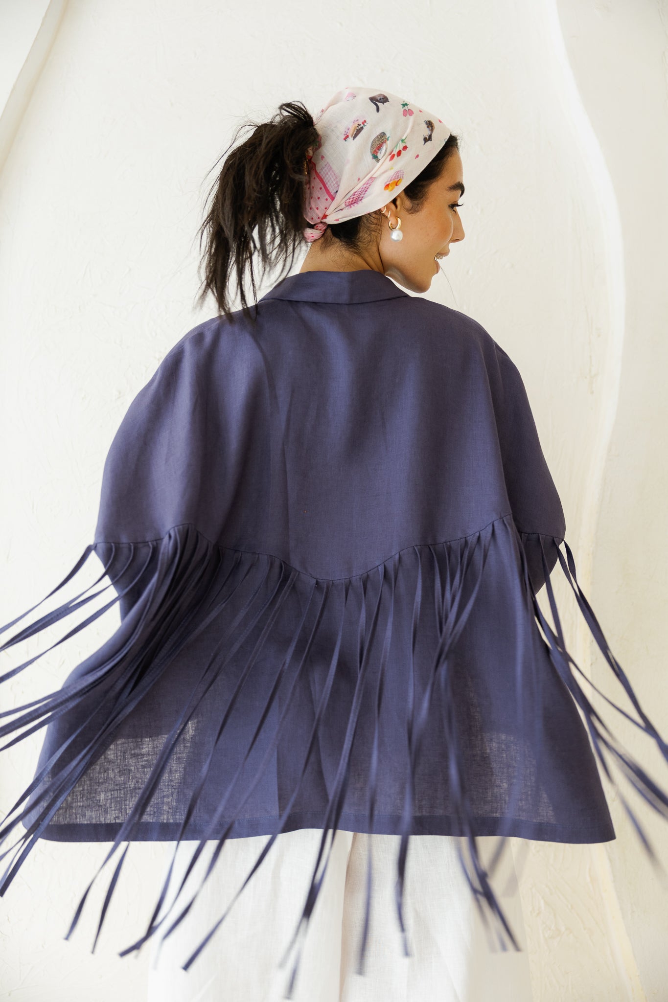 Summer Smiles Linen Top - Navy
