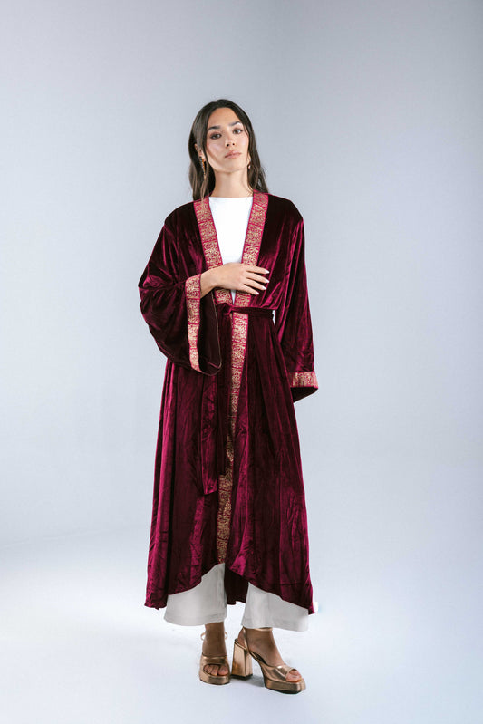 The Velvet Kaftan in Burgundy