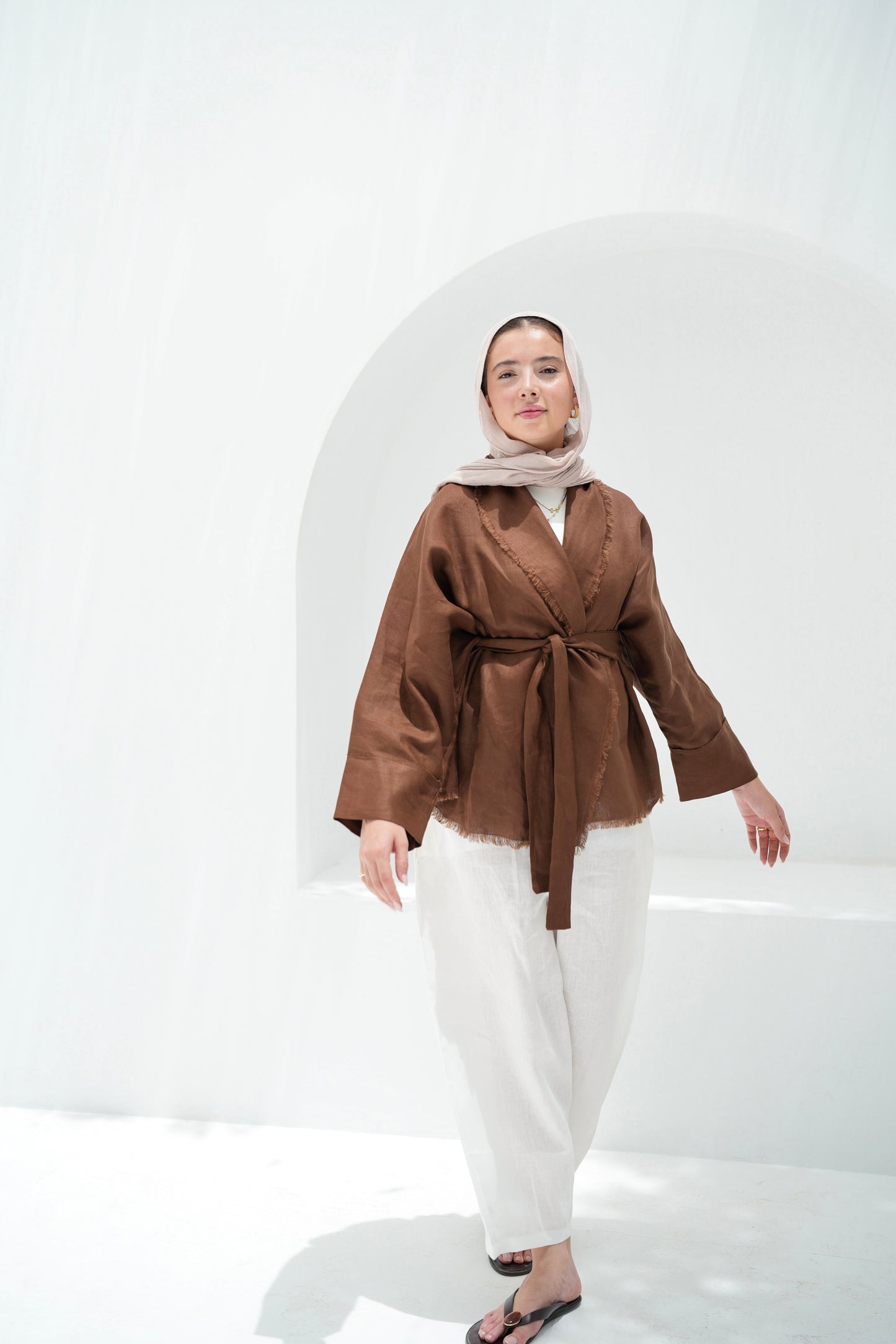 Sun Chaser Linen Cardigan - Brown