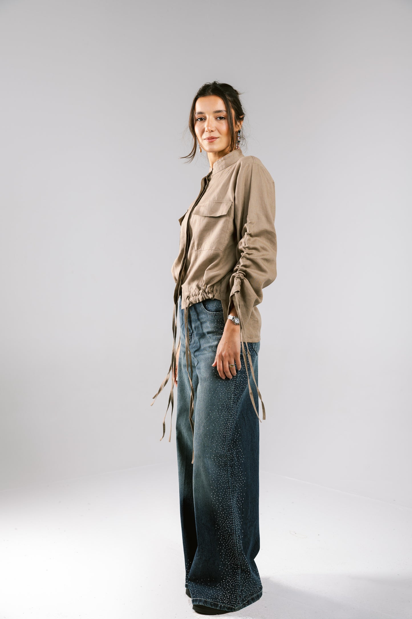 Pretty Fringes Linen Shirt - Taupe