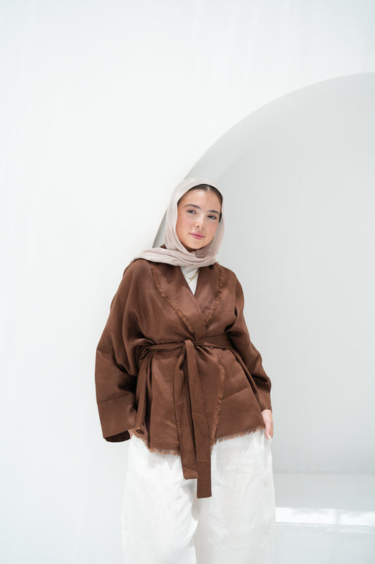 Sun Chaser Linen Cardigan - Brown