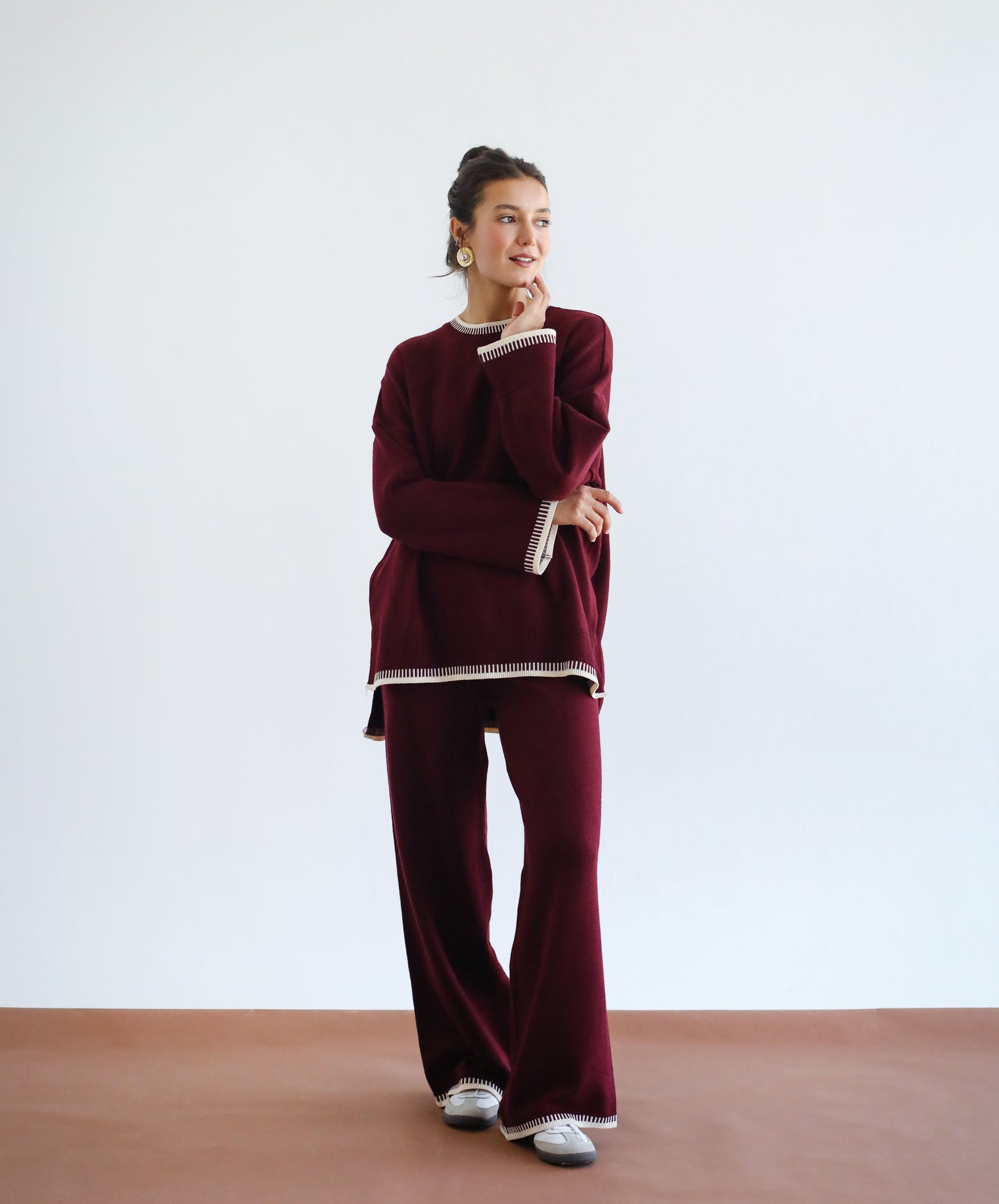 Minding My Business Knit Set - Burgundy
