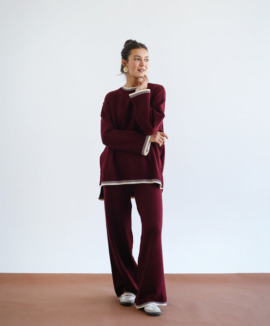 Minding My Business Knit Set - Burgundy