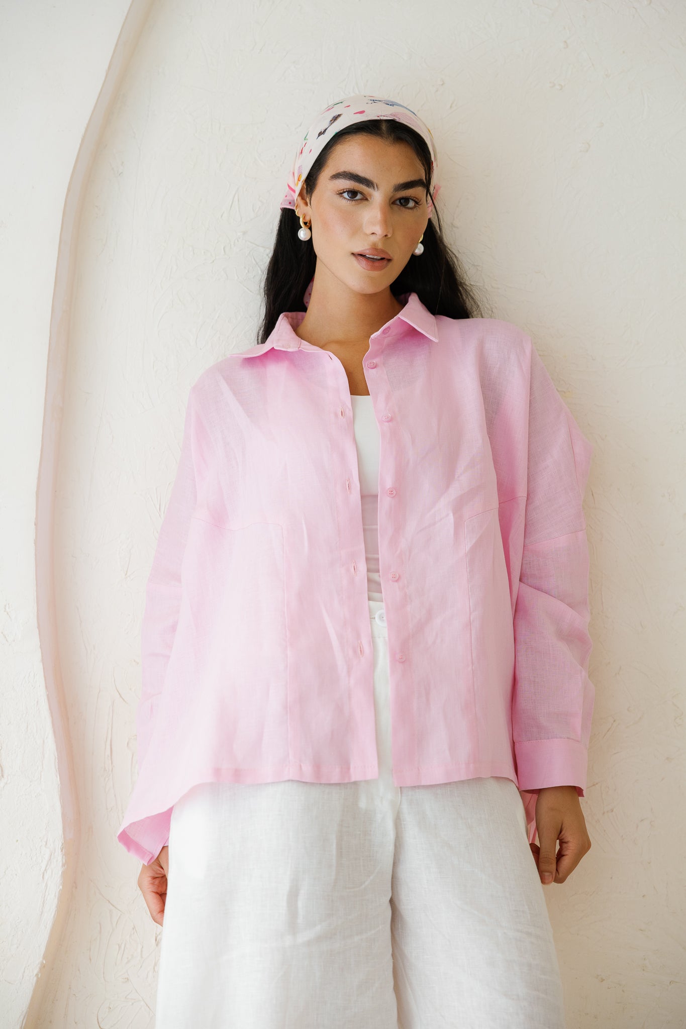 Summer Smiles Linen Top - Powder Pink