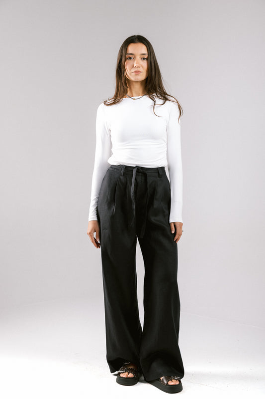 The Pleated Breeze Linen Pants - Black