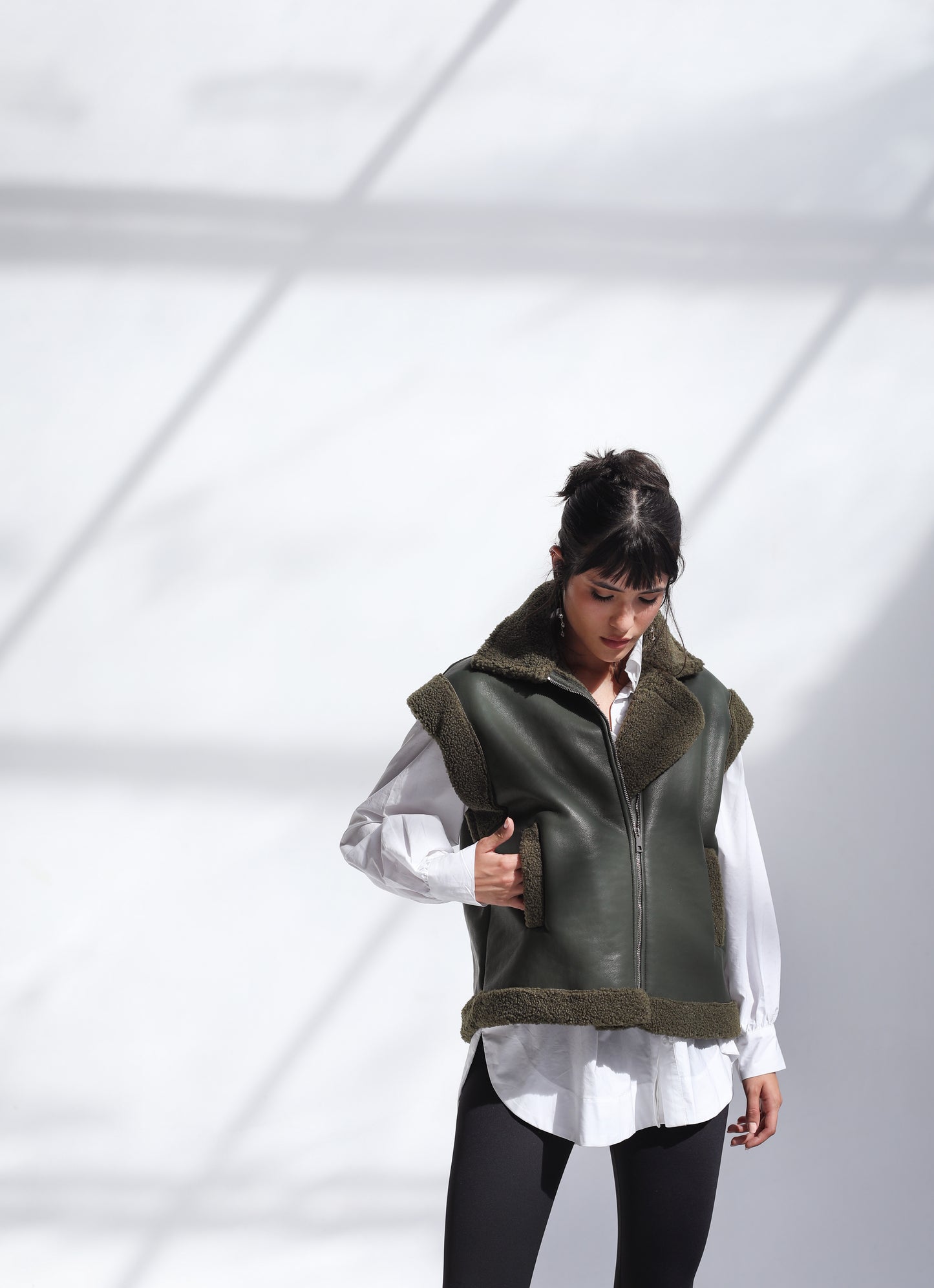 Snowflakes Leather Vest - Forest Green