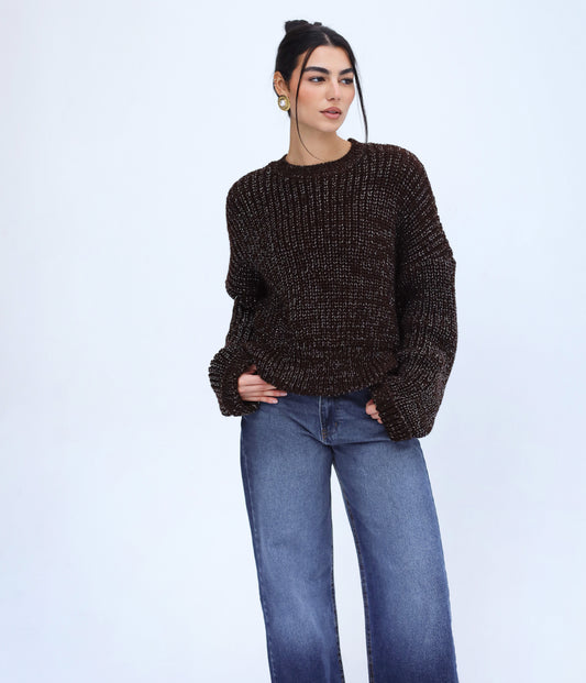 Above The Clouds Knit Sweater - Shimmer Brown