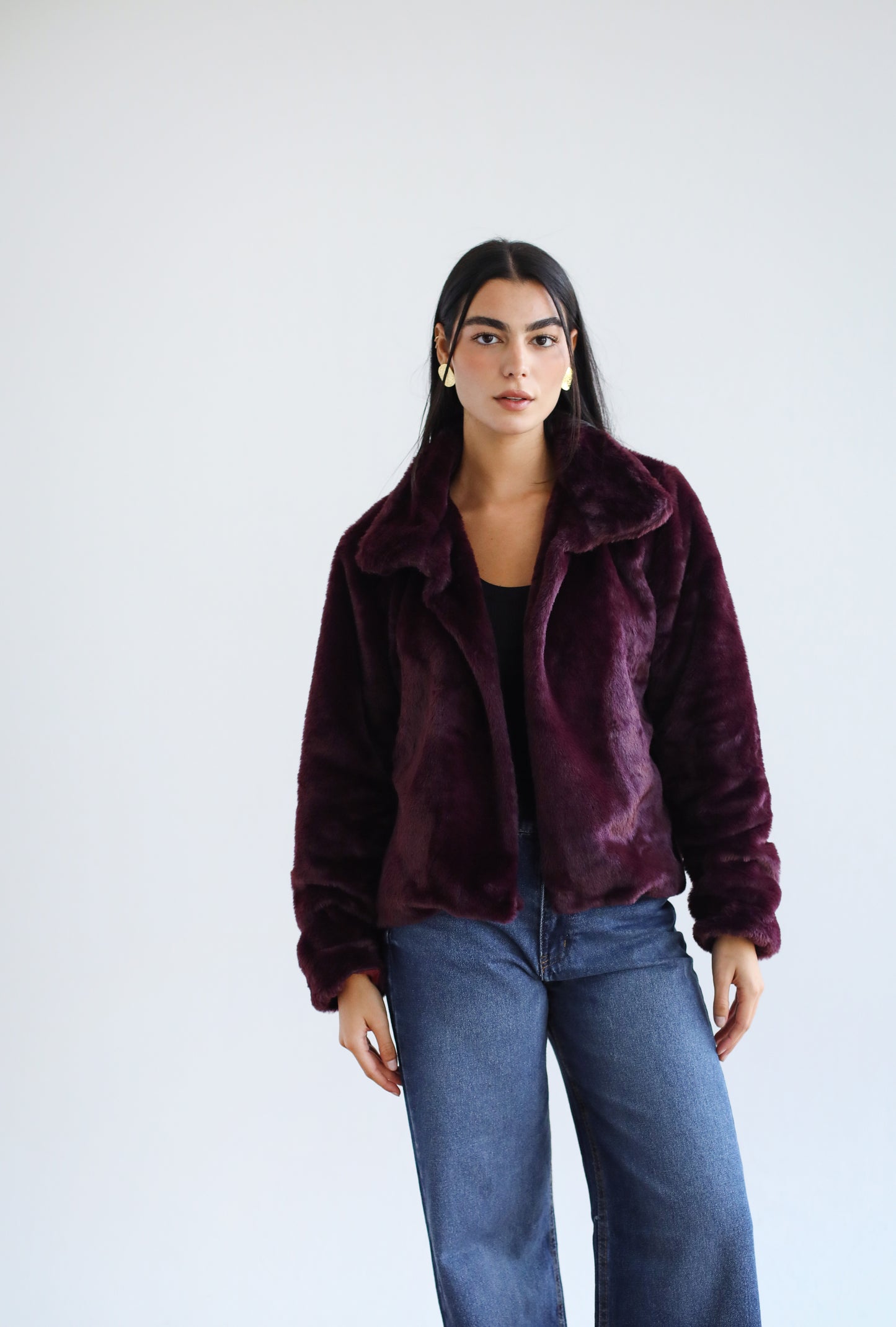 Stunner Faux Fur Jacket - Burgundy