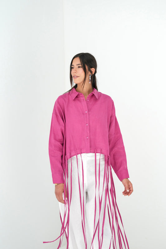 Girl’s Girl Linen Top - Berry Pink