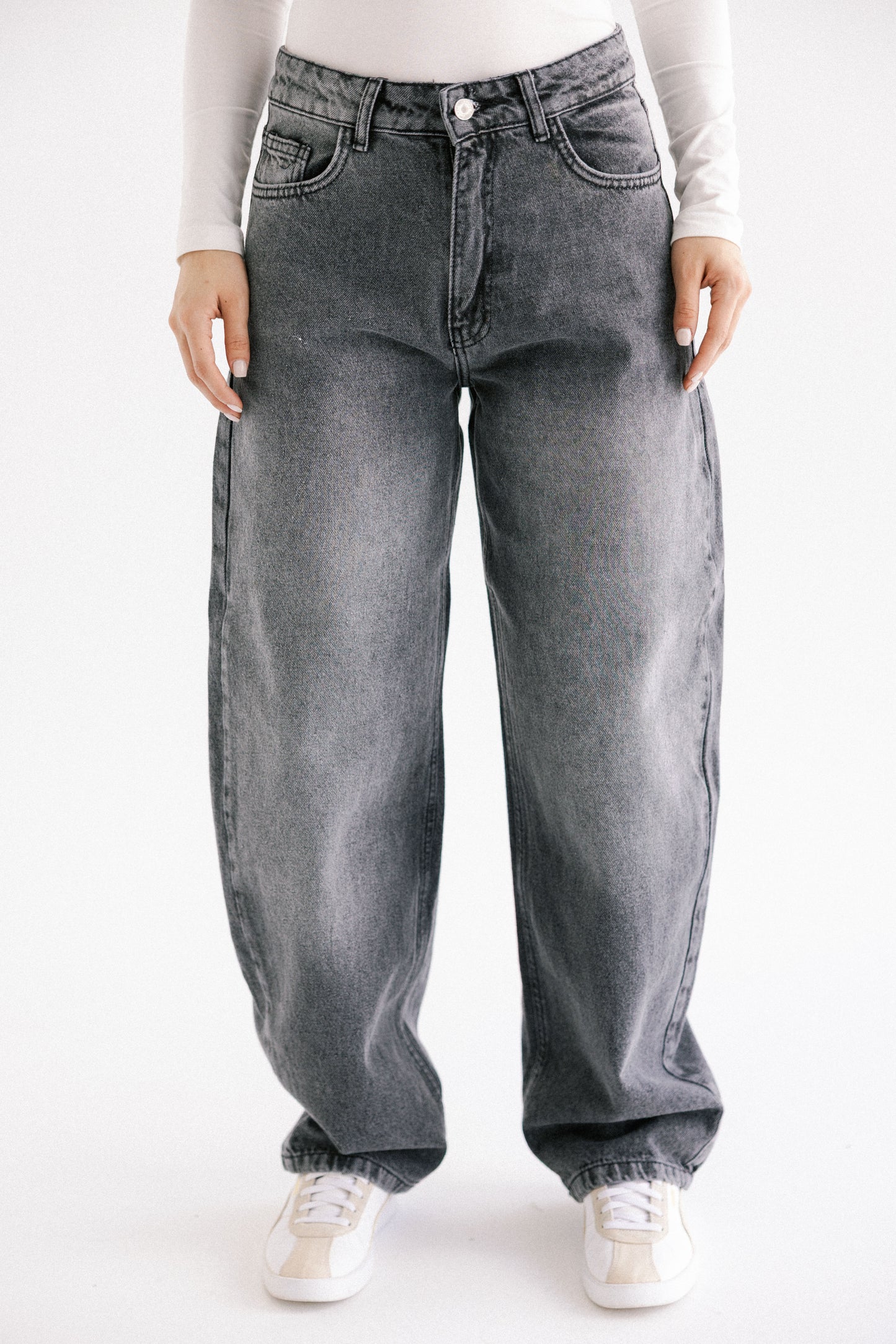 One and Only Balloon Denim Pants - Washed Grey