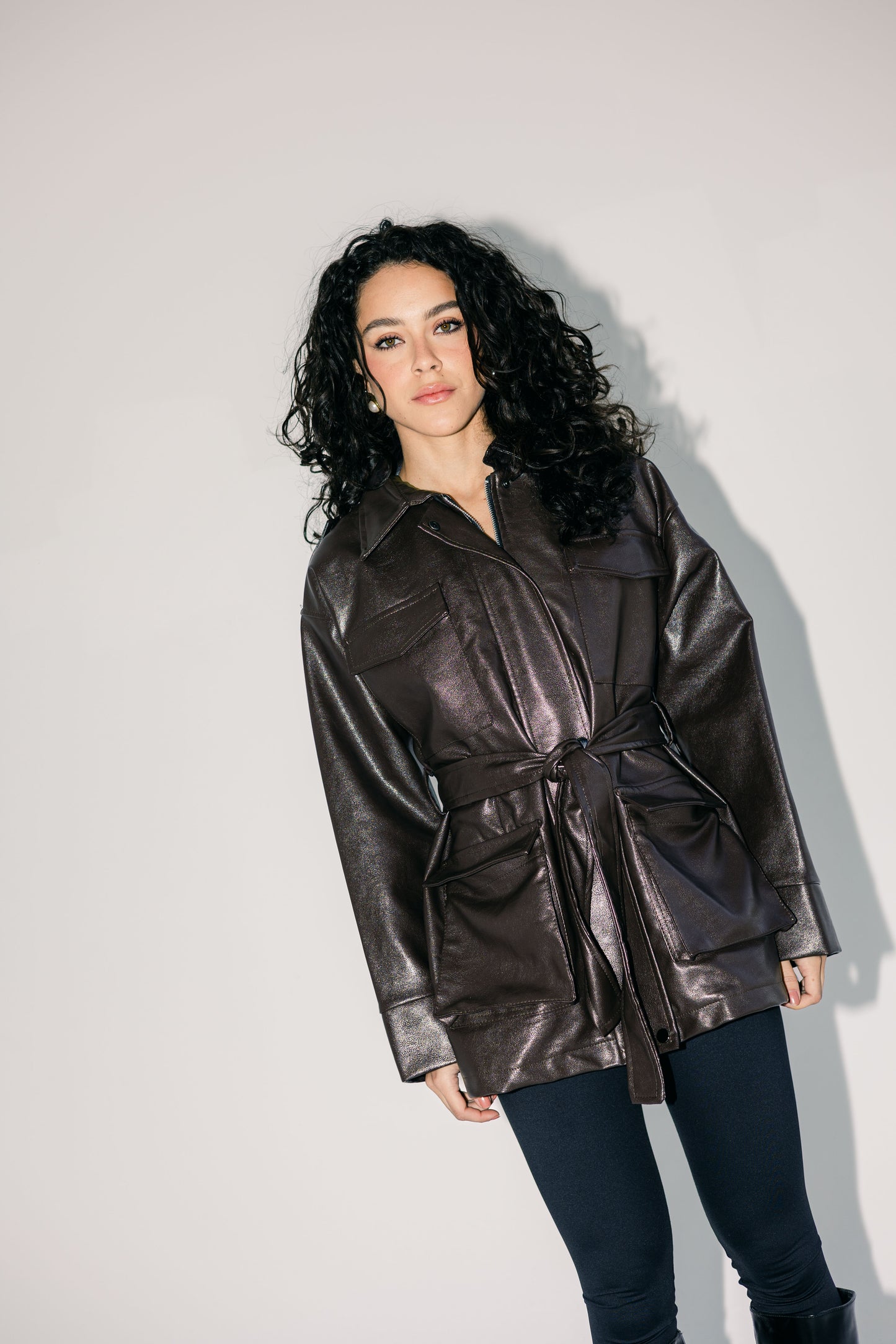 Fearless Belted Leather Jacket - Brown