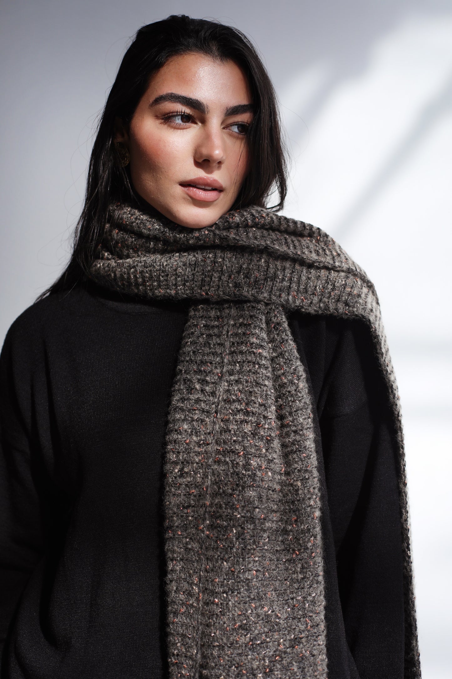 Winter Chill Knit Scarf - Charcoal Taupe