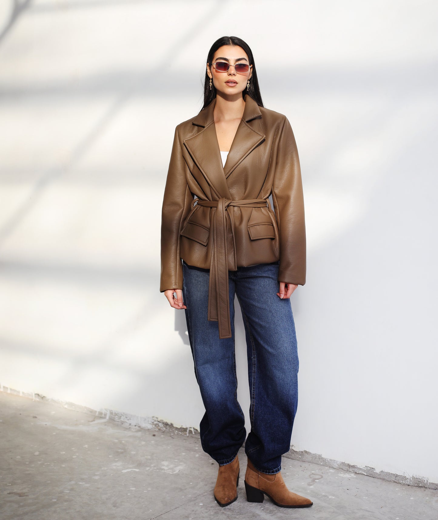 Going Places Leather Blazer - Taupe Brown