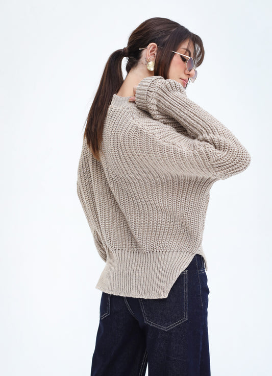 Above The Clouds Knit Sweater - Shimmer Taupe