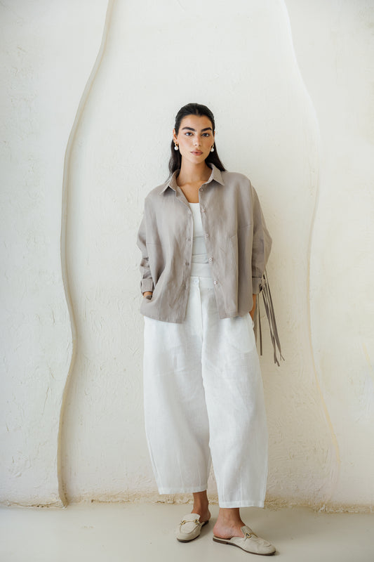 Summer Smiles Linen Top - Taupe