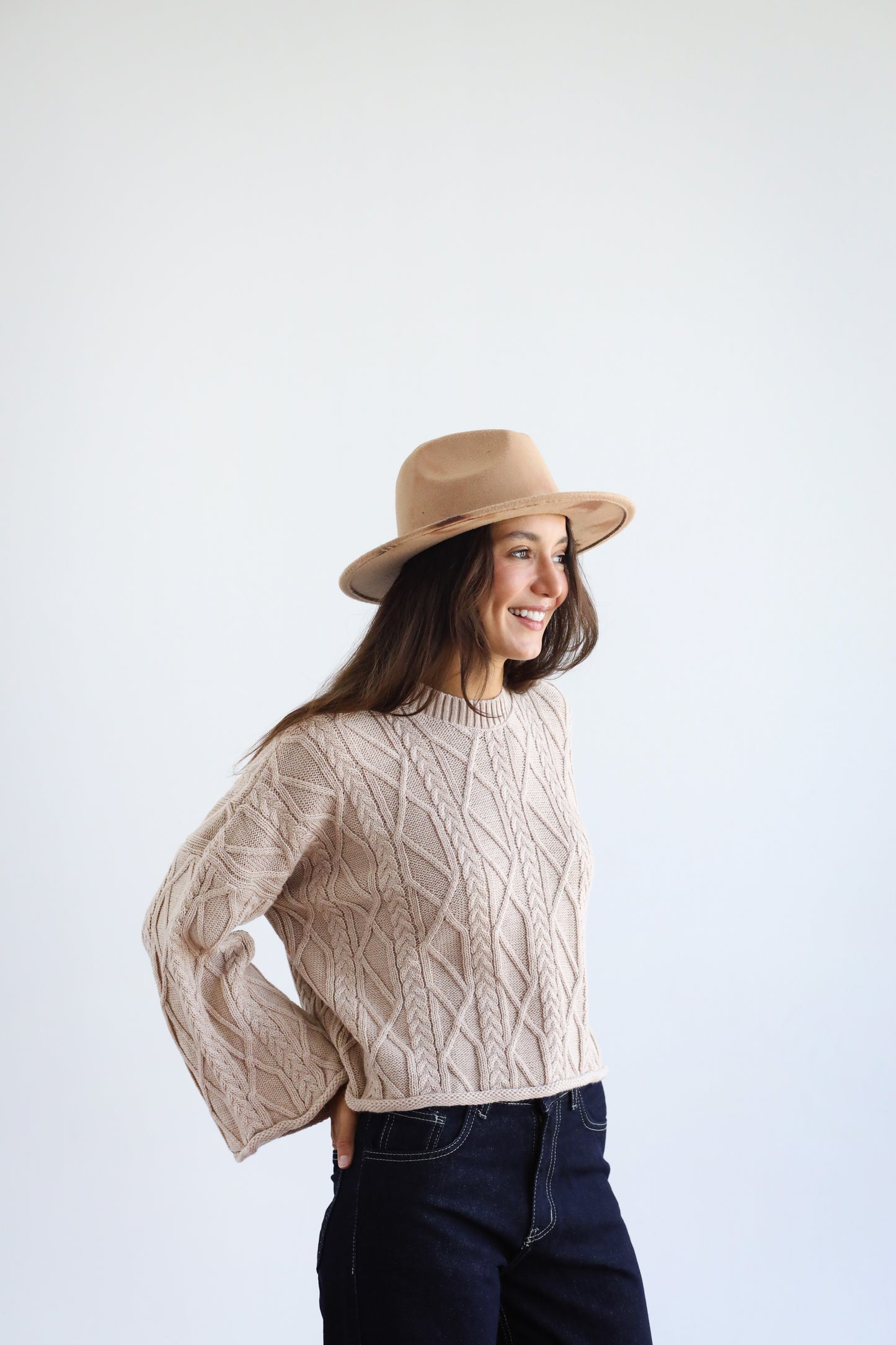 Heartwarming Cable Sweater in Beige
