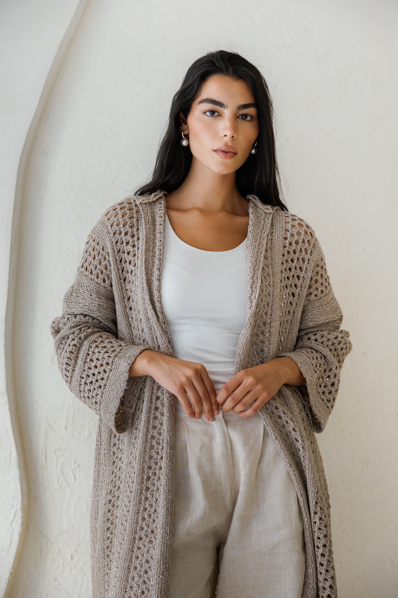 Golden Hour Crochet Cardigan - Taupe