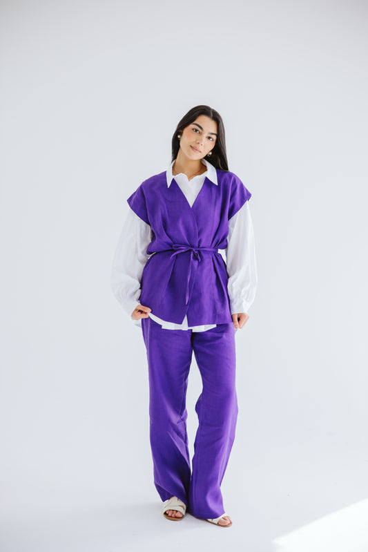 Beach Vibes Linen Vest - Purple