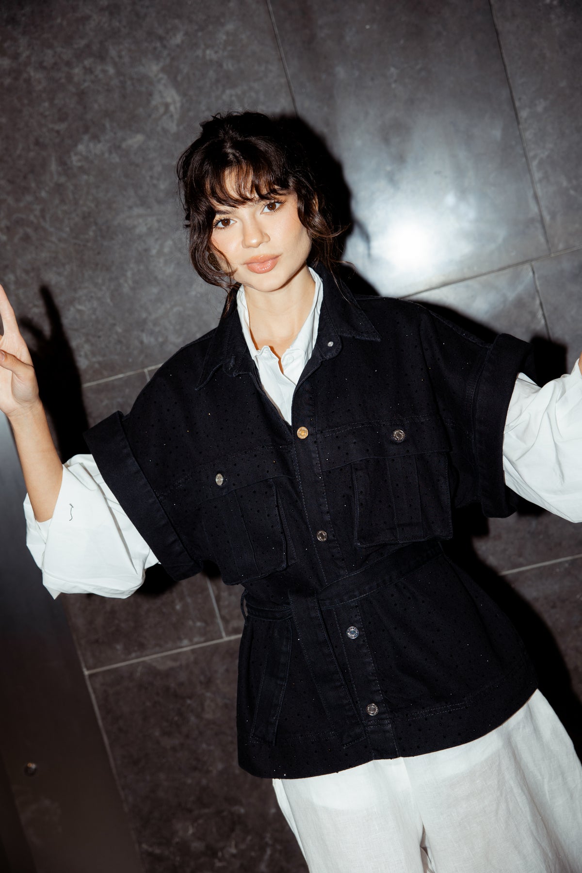 Shine On Denim Vest - Black