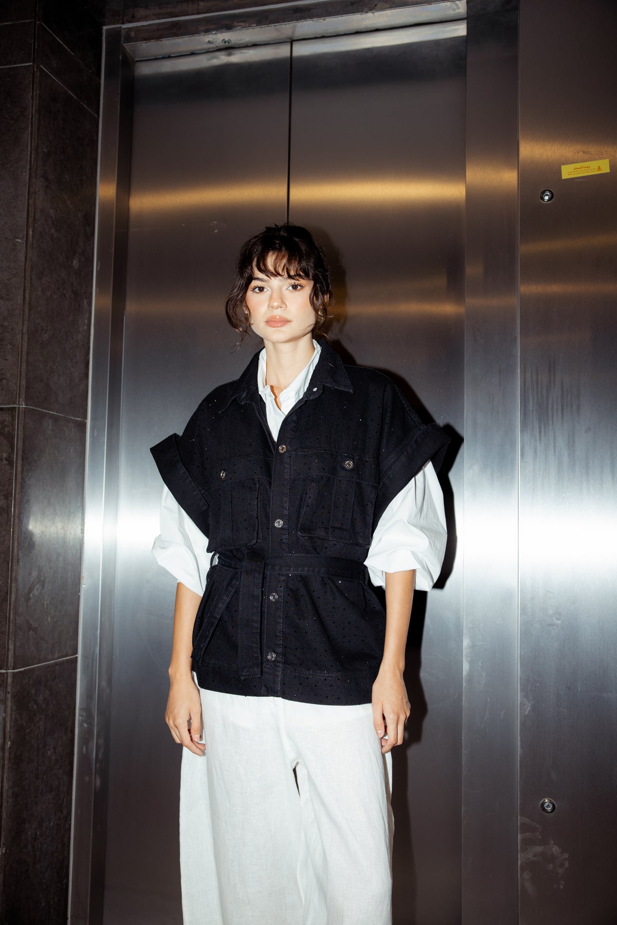 Shine On Denim Vest - Black
