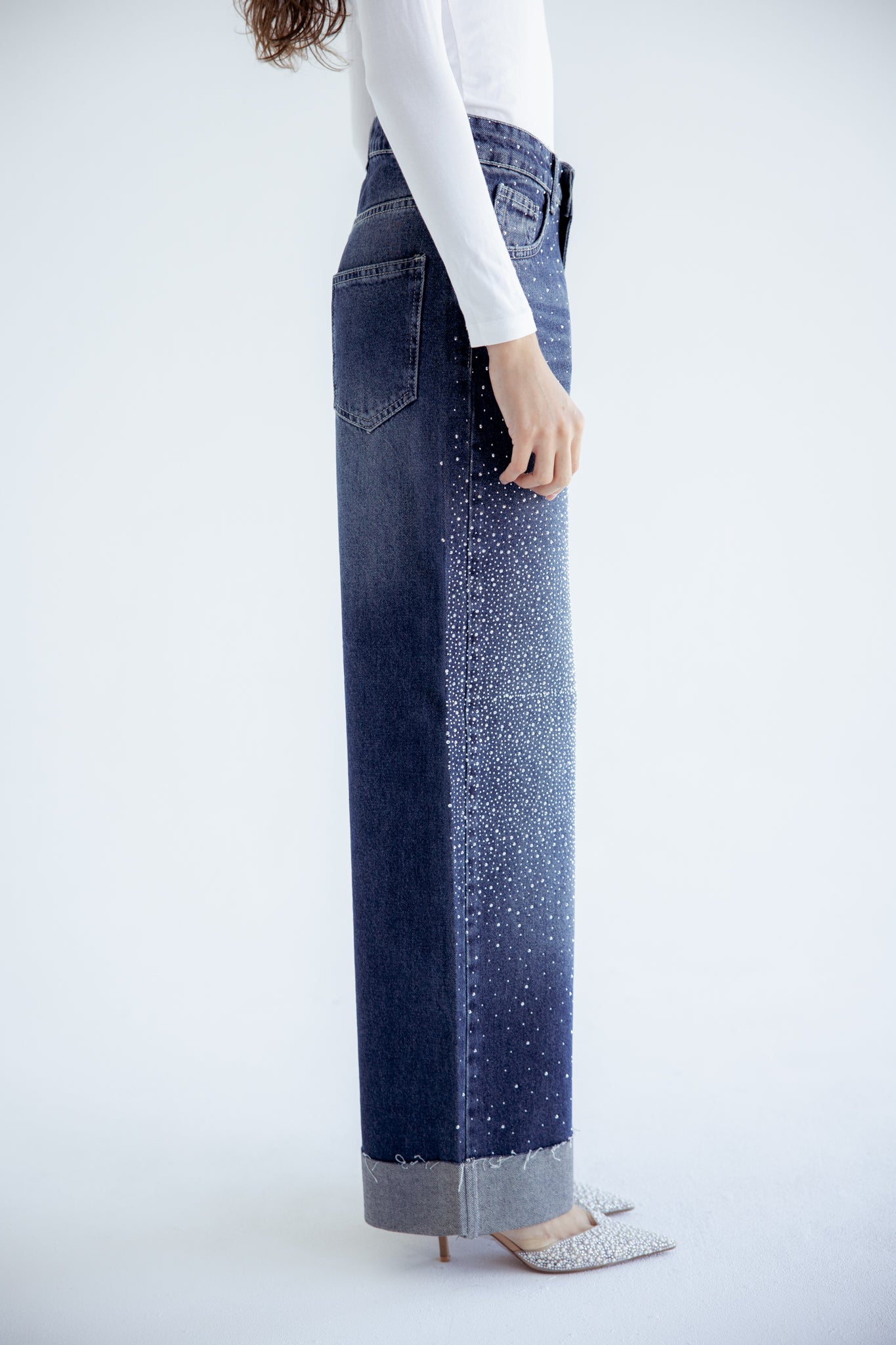 Studded Lucky in Love Denim Pants - Dark Blue