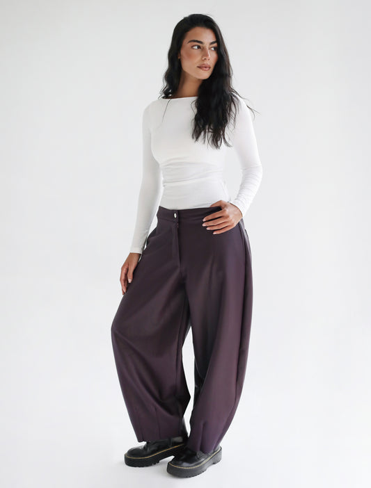 Essential Balloon Leather Pants - Burgundy