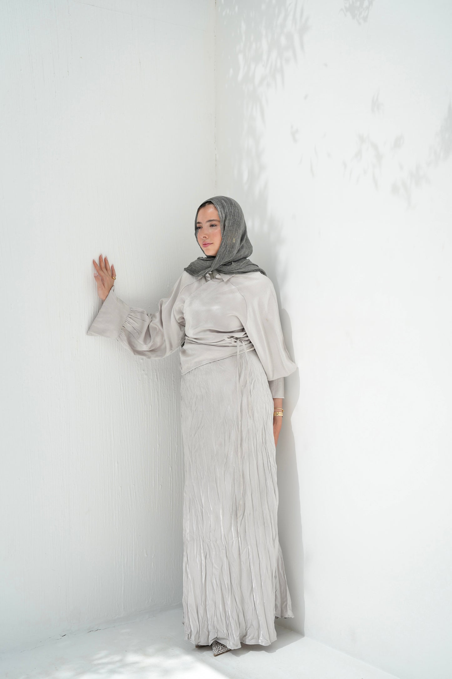 Crushed Shimmery Skirt in Silver