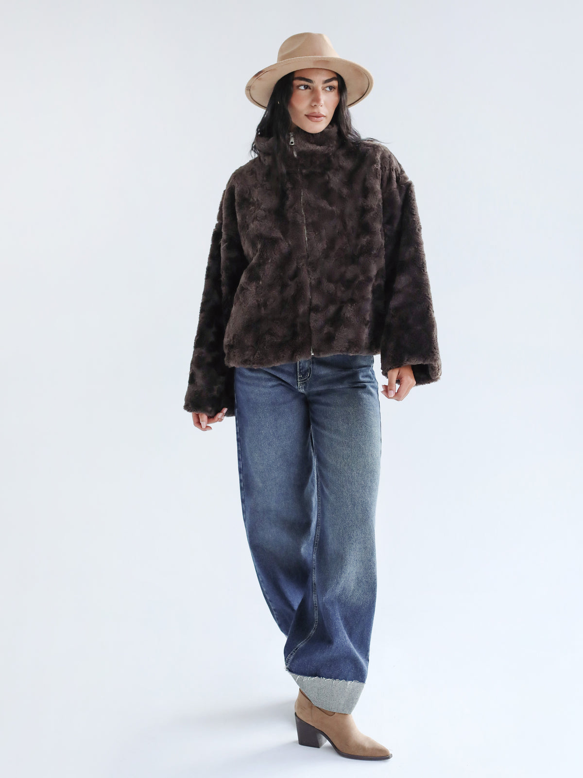 Mixed Feelings Fur Jacket in Brown