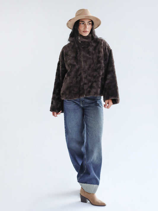 Mixed Feelings Fur Jacket in Brown