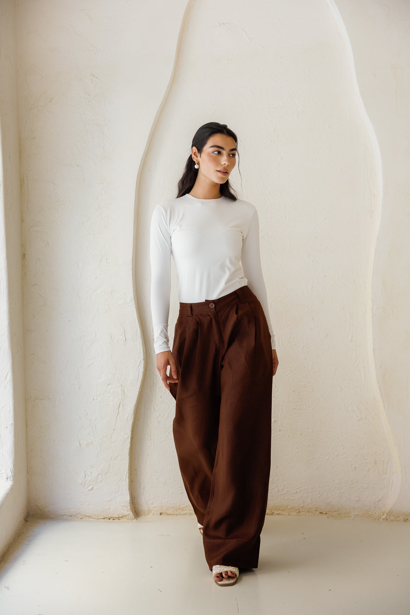 The Pleated Breeze Linen Pants - Brown