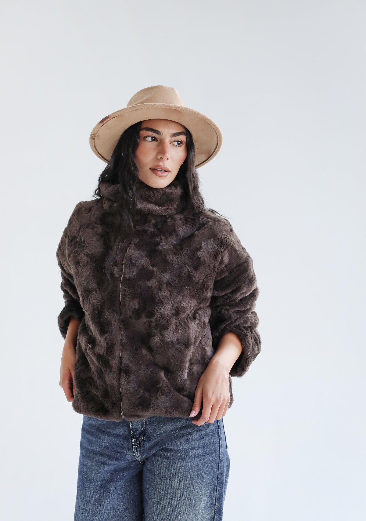 Mixed Feelings Fur Jacket in Brown