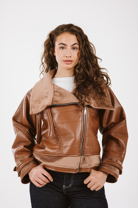 Talk of The Town Leather Jacket - Brown