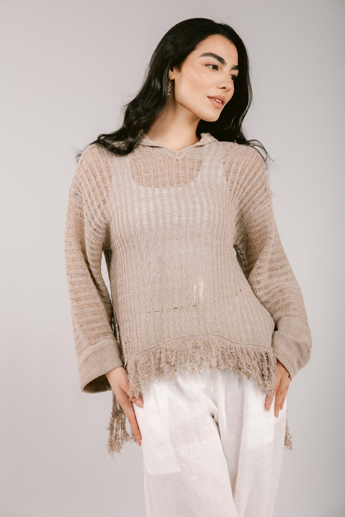 By The Beach Crochet Top - Taupe