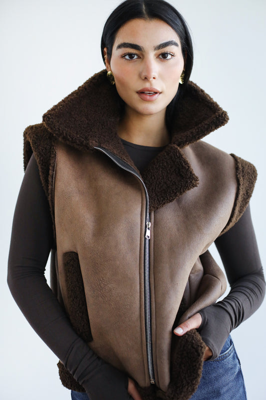 Snowflakes Leather Vest - Brown