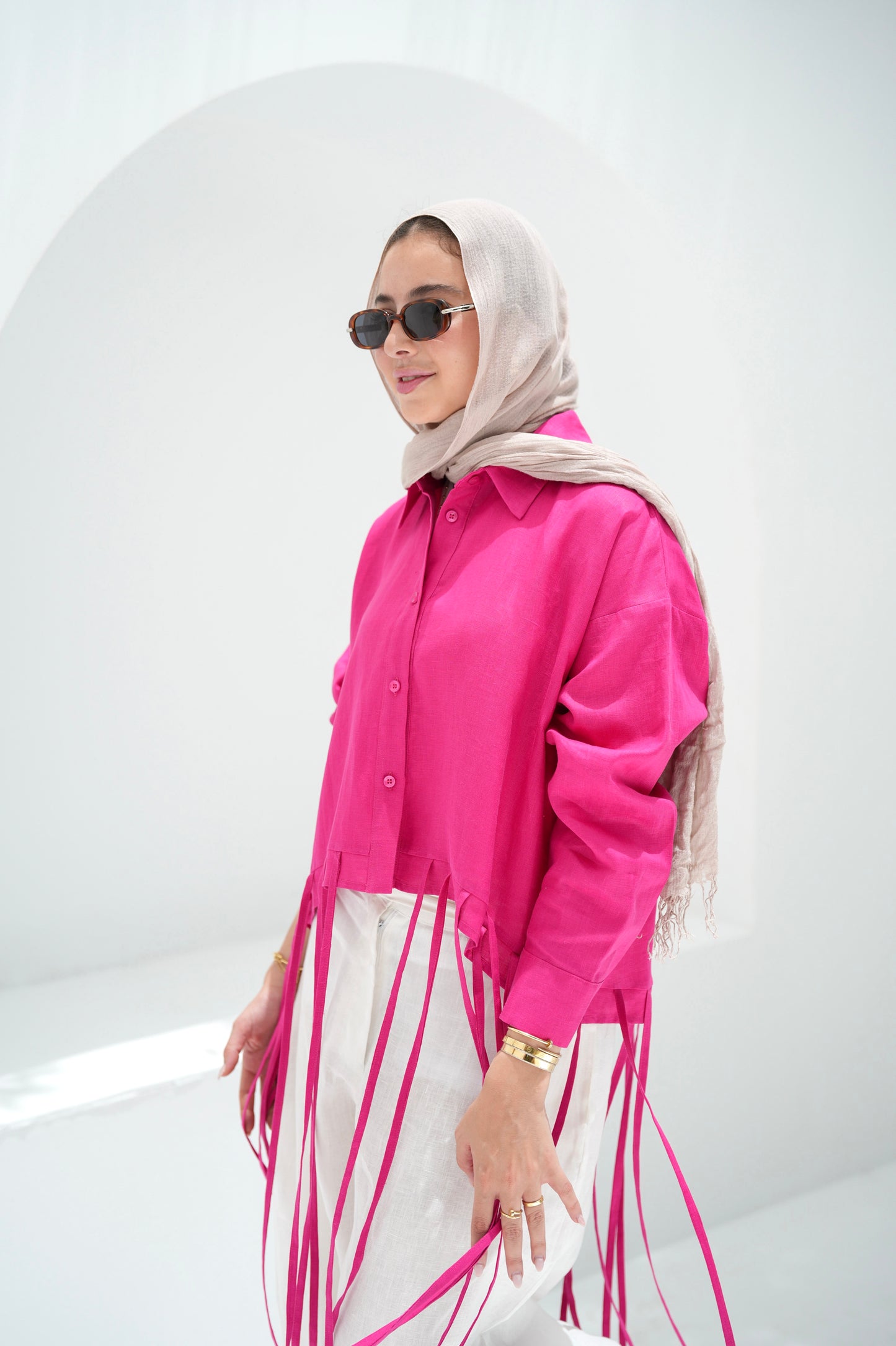 Girl’s Girl Linen Top - Fuchsia