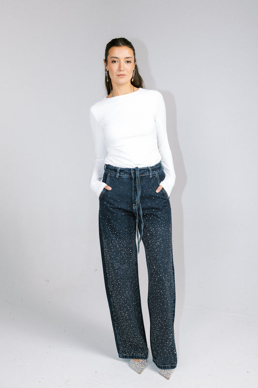 Unmatched Denim Pants in Dark Blue
