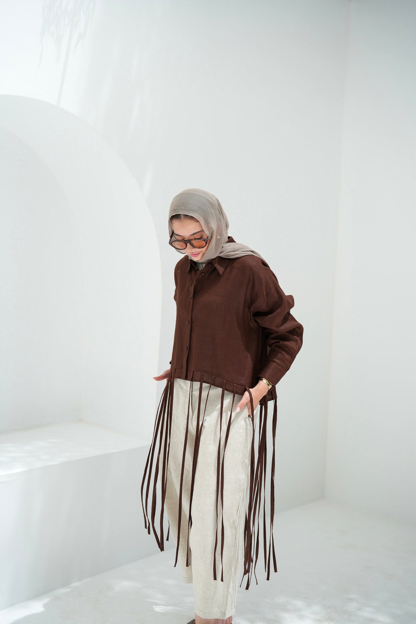 Girl’s Girl Linen Top - Brown