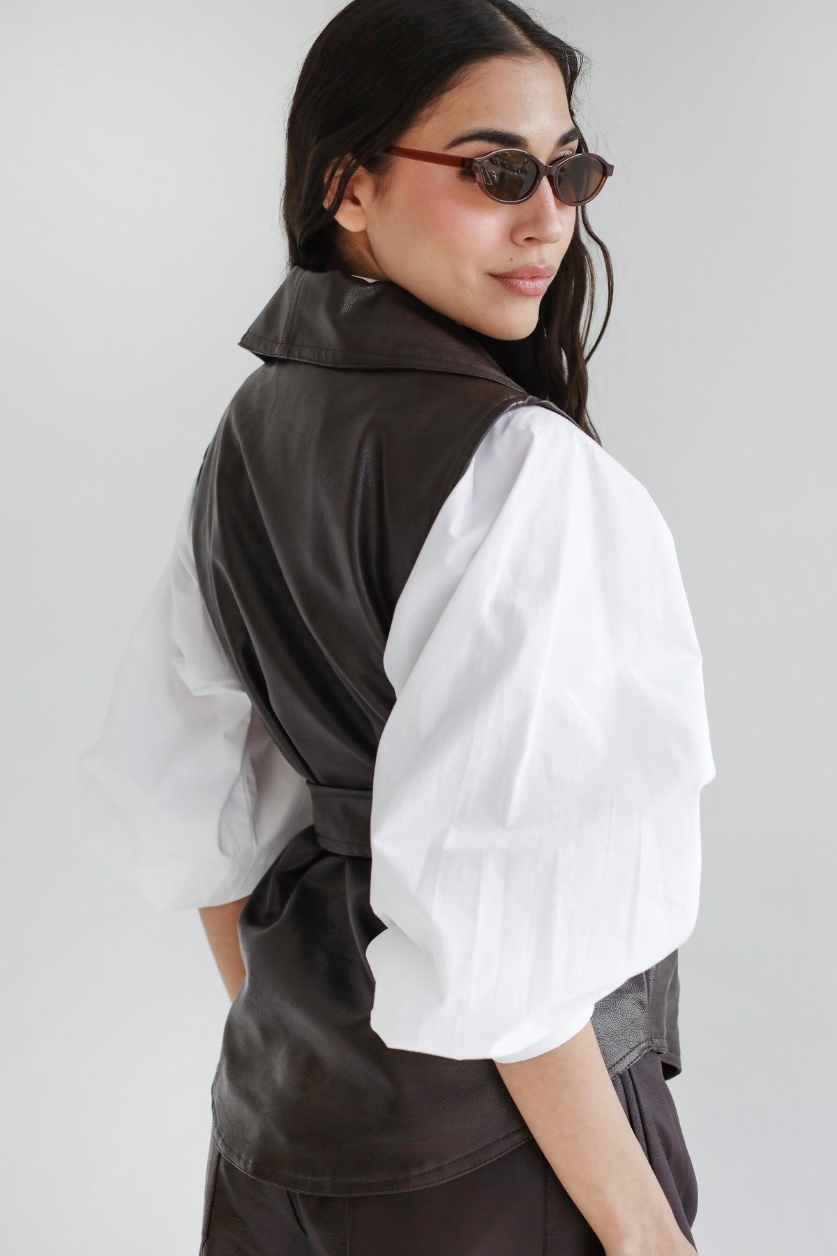 Smart Move Leather Vest in Brown