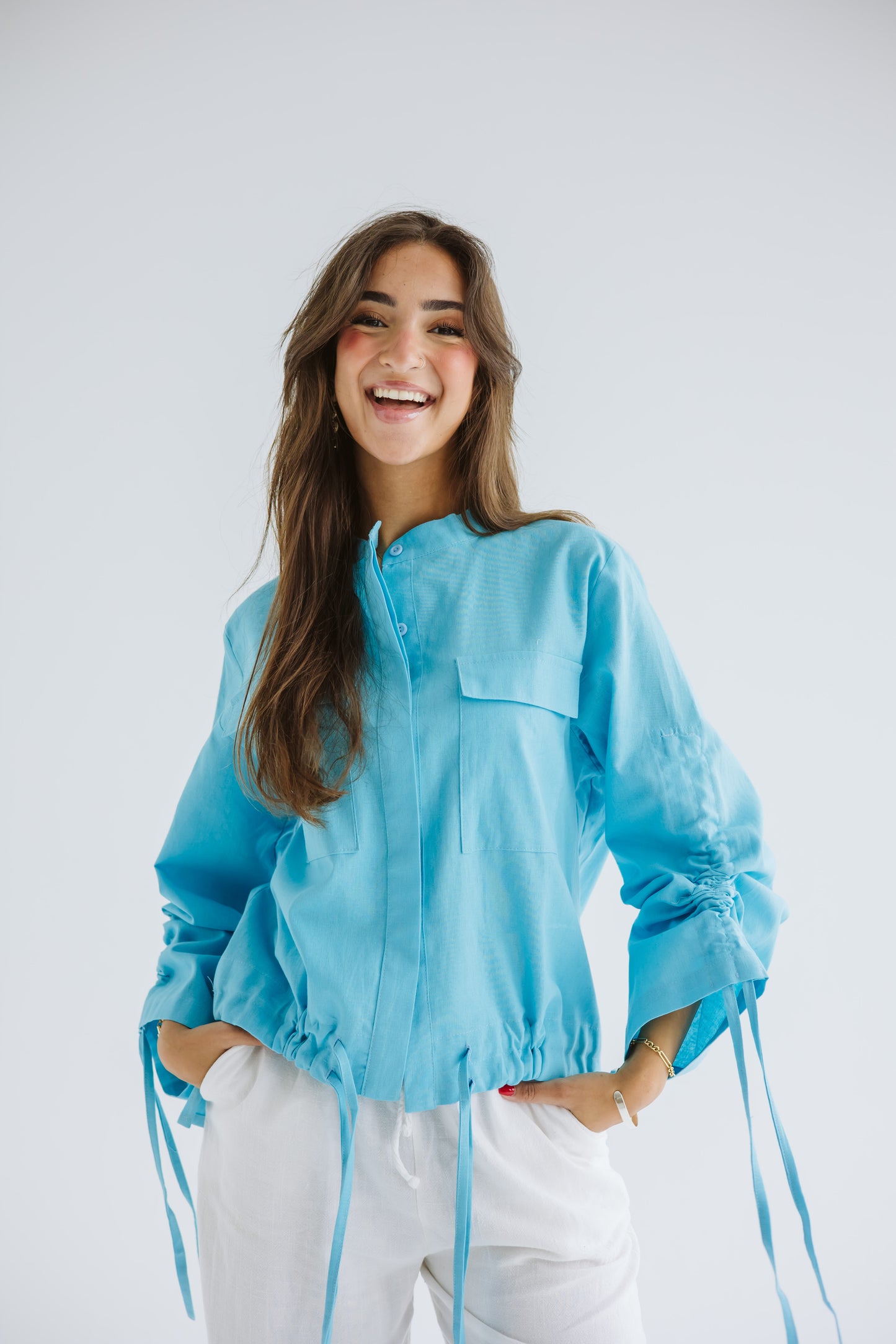 Pretty Fringes Linen Shirt - Turqoise